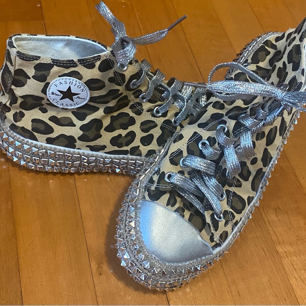 Custom jeweled leopard sneakers